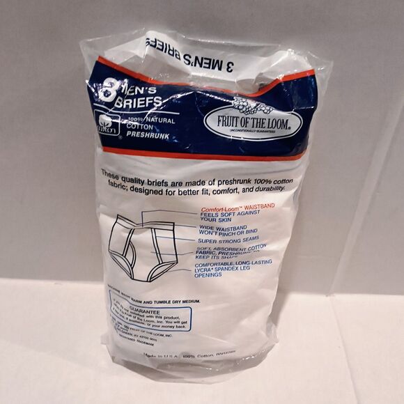 Vtg Fruit of the Loom White Briefs-Size XL-3 Pk-1992-Comfort Loom Waistband-NEW - Picture 2 of 7